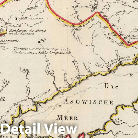 Historic Map : Russia; Ukraine, 1736 Charte der Kriegsoperationen am Donn und Dnieper Ihro Russisch Keyserl , Vintage Wall Art