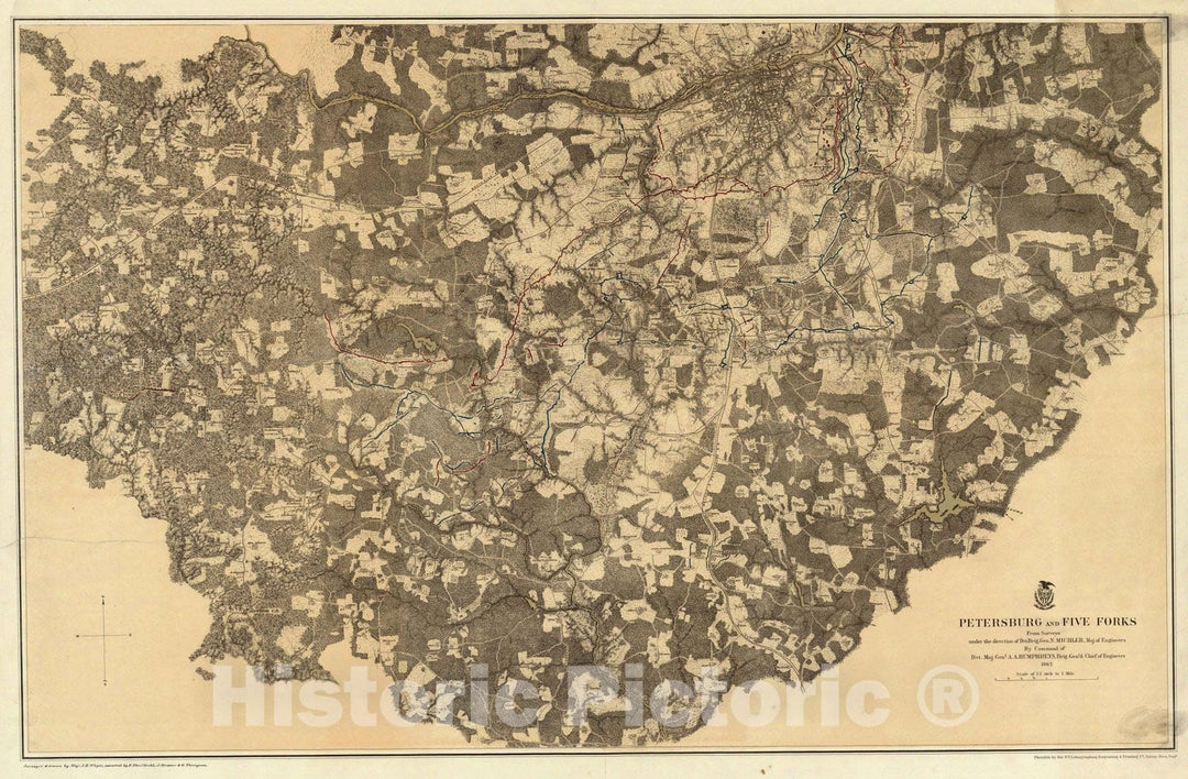 Historic Map : Military Atlas - 1869 Petersburg And Five Forks. - Vintage Wall Art