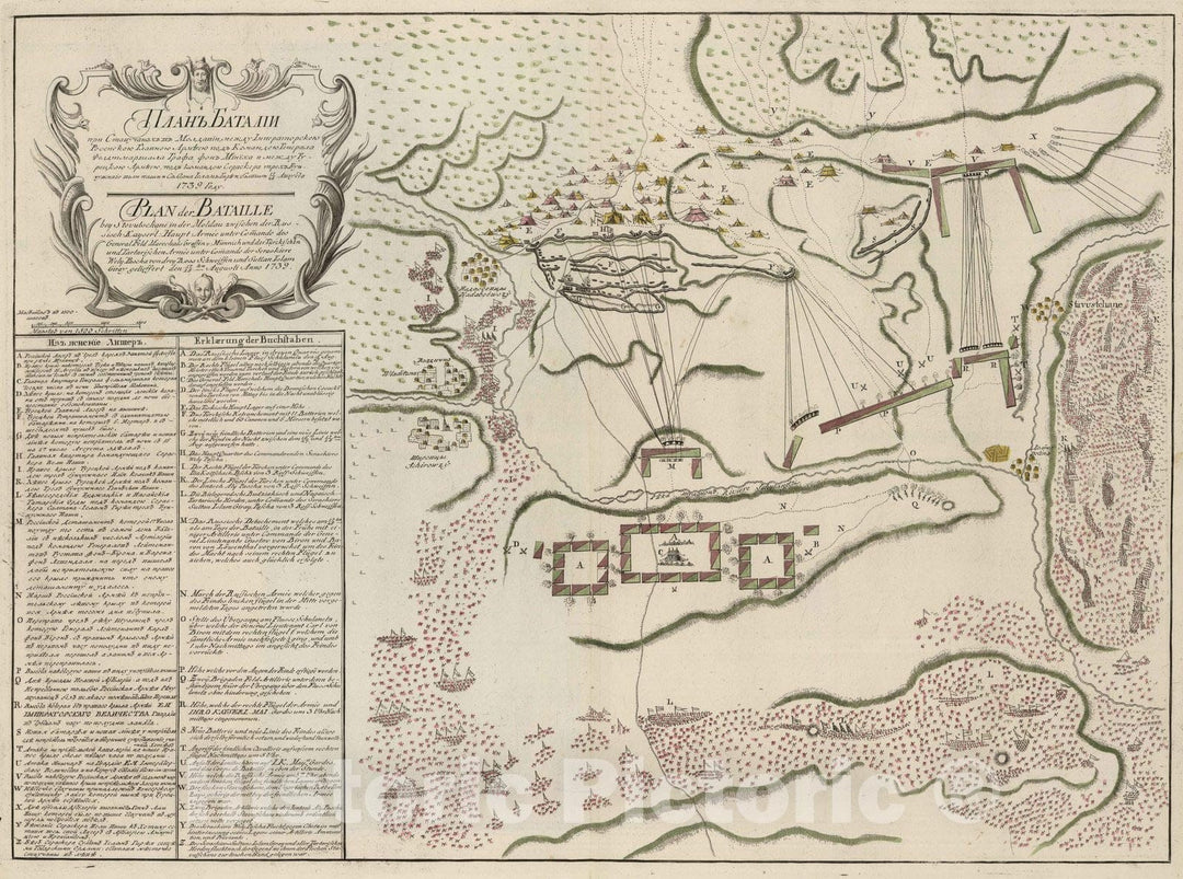 Historic Map : Russia; Moldova, Eastern Europe 1739 Plan Batalii pri Stavuchanakh v Moldavii , Vintage Wall Art