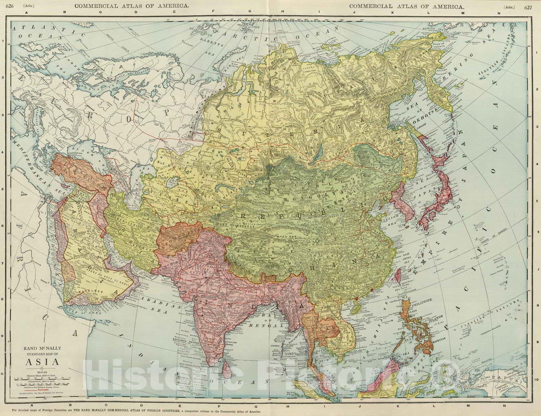 Historic Wall Map : National Atlas - 1924 Asia. - Vintage Wall Art