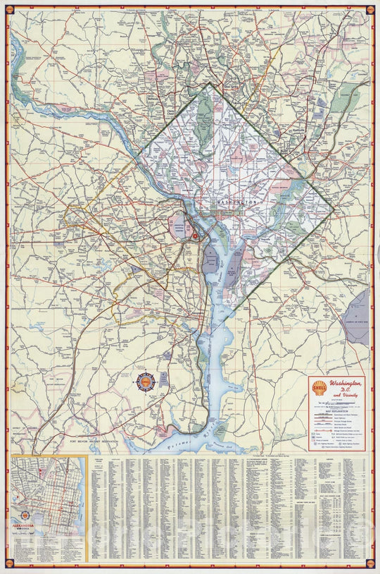 Historic Map : National Atlas - 1956 Shell Washington D.C. and Vicinity. - Vintage Wall Art