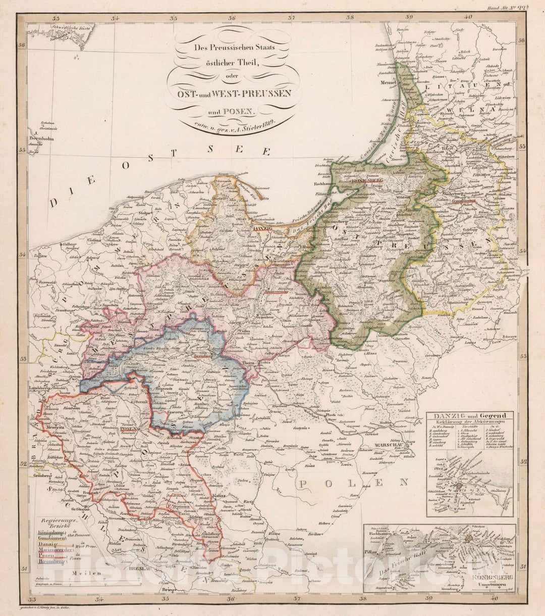 Historic Map : Prussia , Germany, 1819 Des Preussischen Staats ostlicher Theil , Vintage Wall Art