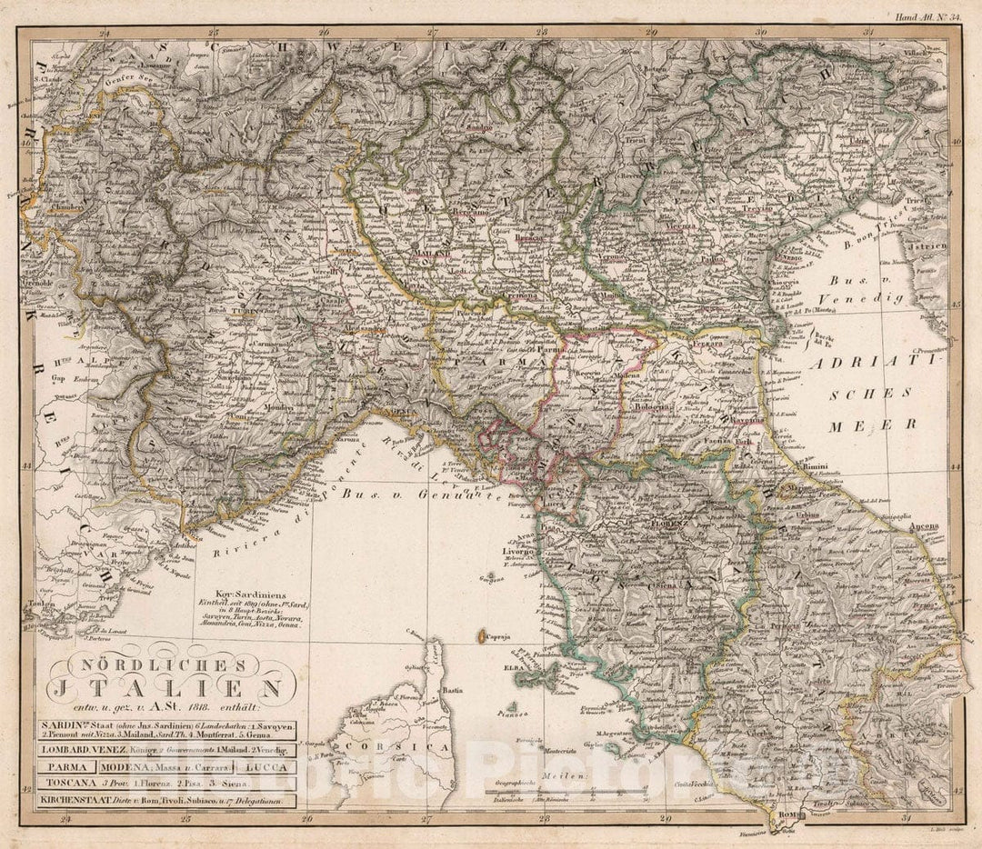 Historic Map : Italy, 1818 Nordliches Italien , Vintage Wall Art