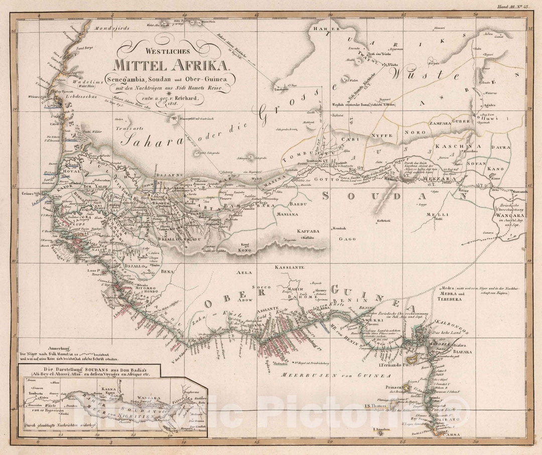 Historic Map : Central Africa 1818 Westliches Mittel Africa. Senegambia, Soudan und Ober-Guinea,1818 , Vintage Wall Art