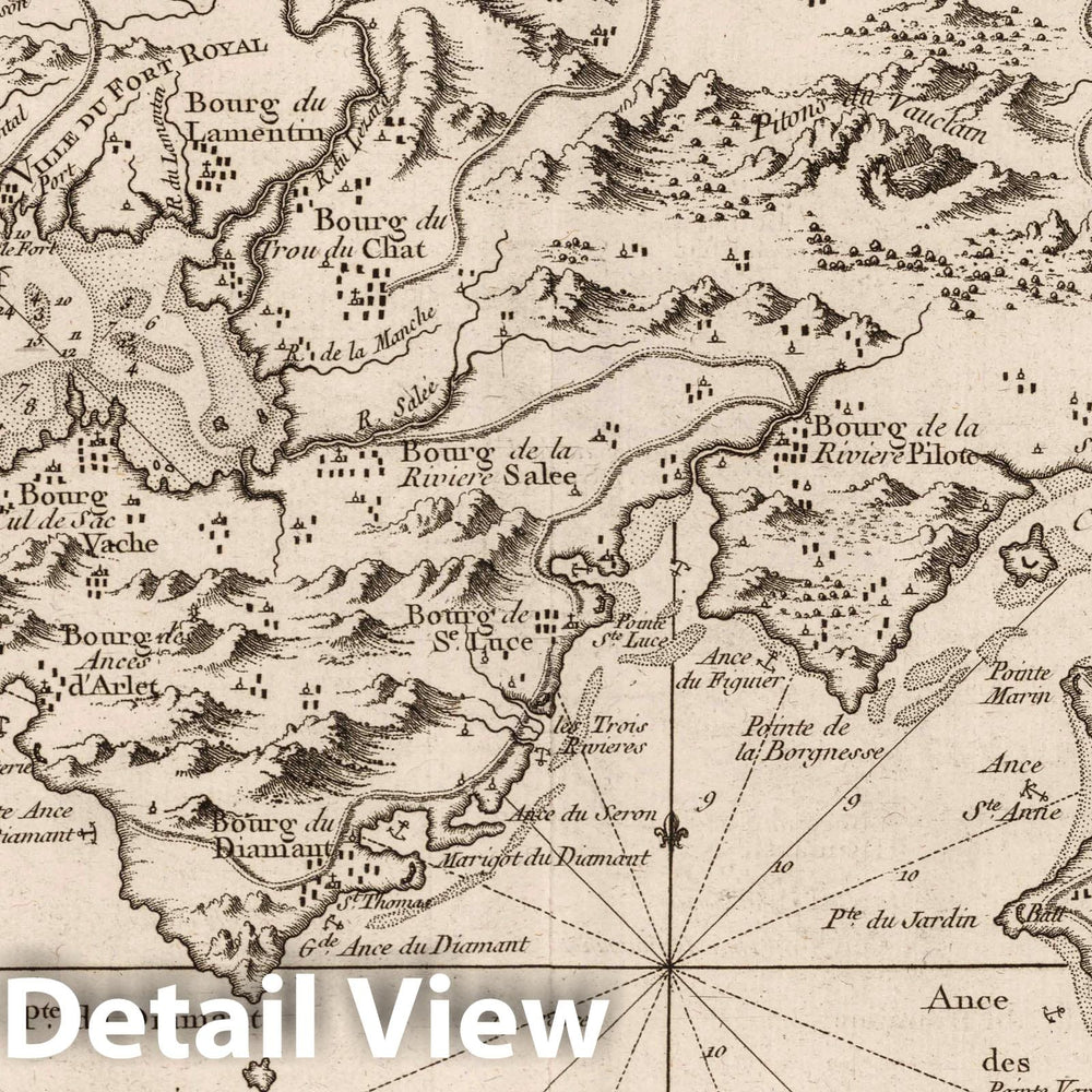 Historic Map : Martinique, , West Indies 1764 Partie meridionale de la Martinique. Croisey sc[ulp.] , Vintage Wall Art