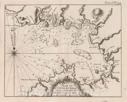 Historic Map : Martinique , Fort-de-France (Martinique), West Indies 1764 Plan du Cul de Sac Royal de la Martinique. , Vintage Wall Art