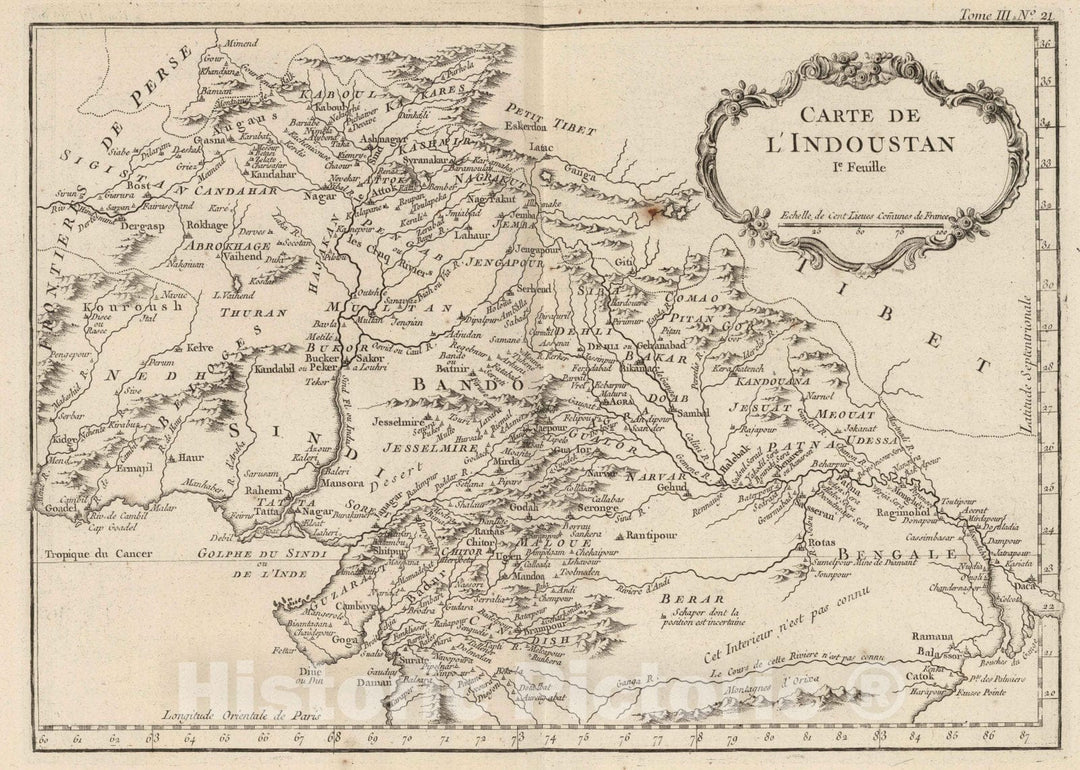 Historic Map : India, , Asia 1764 Carte de l'Indoustan , Vintage Wall Art