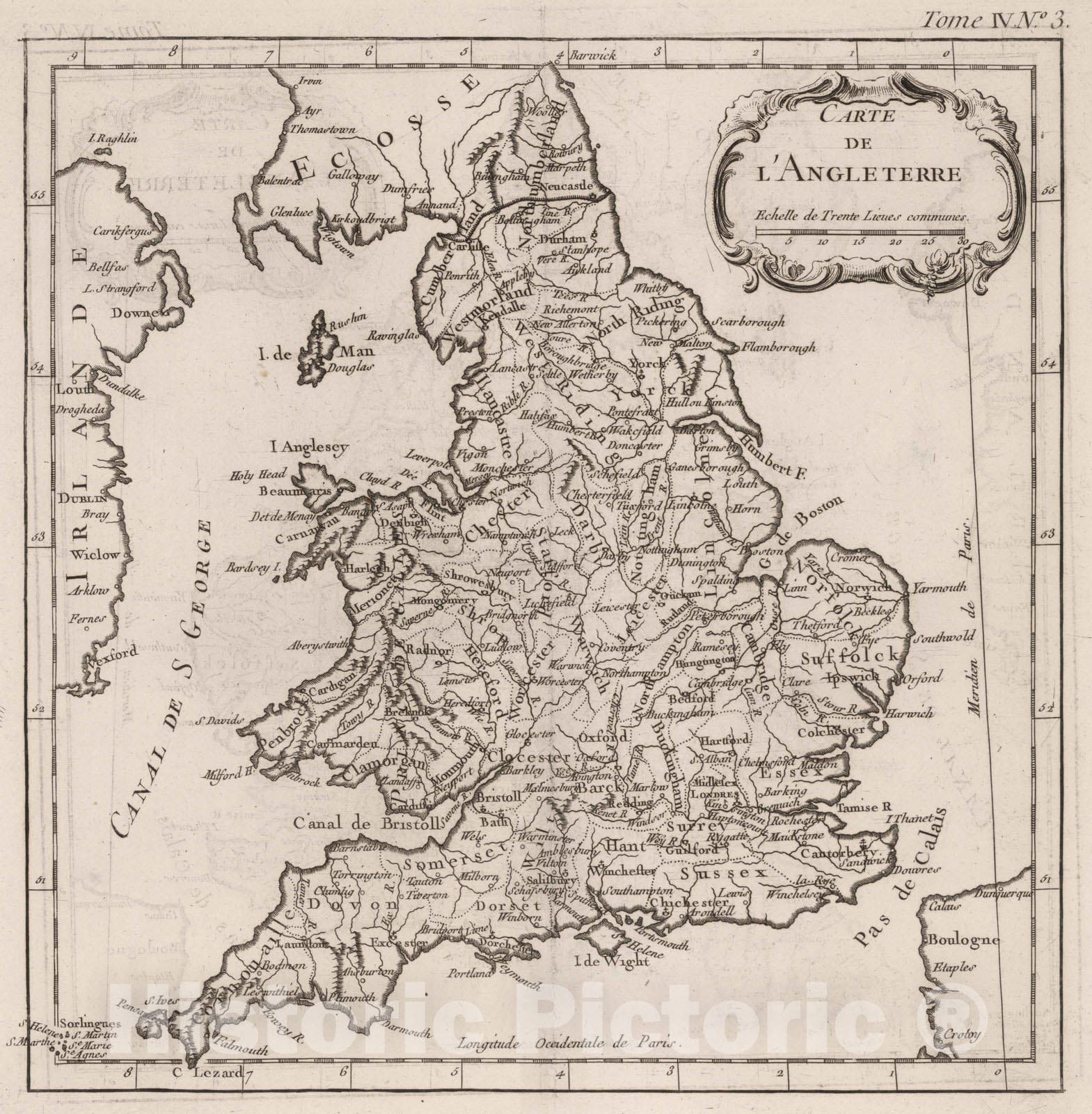 Historic Map : England, 1764 Carte de I'Angleterre , Vintage Wall Art