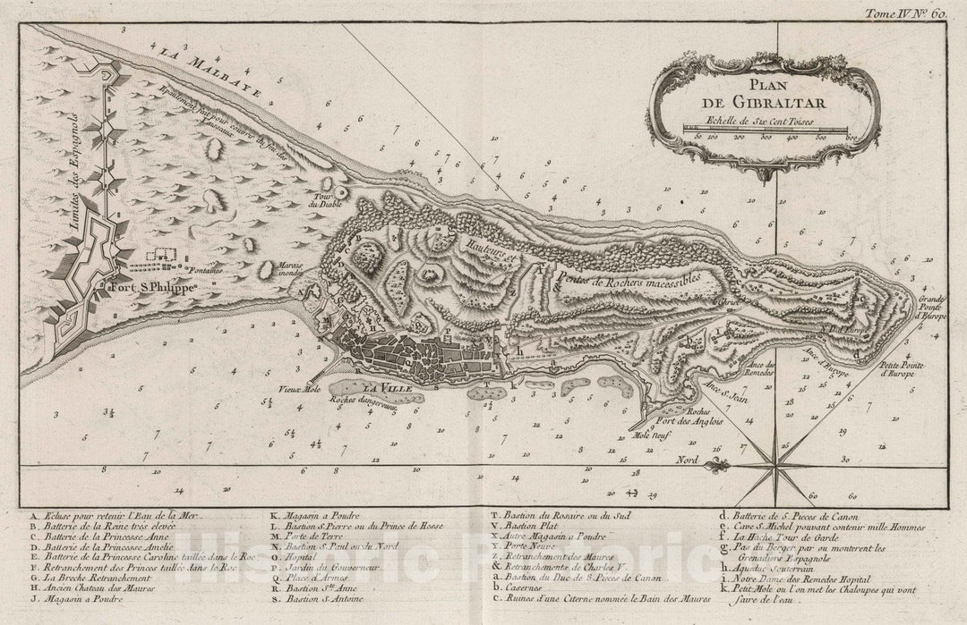 Historic Wall Map : Gibraltar, Europe 1764 Plan de Gibraltar , Vintage Wall Art