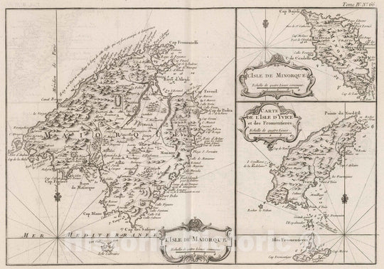 Historic Map : Spain, Mediterranean Region, Europe 1764 L'Isle de Maiorque ; L'Isle de Minorque ; Carte de l'Isle d'Yvice et des Fromentieres , Vintage Wall Art