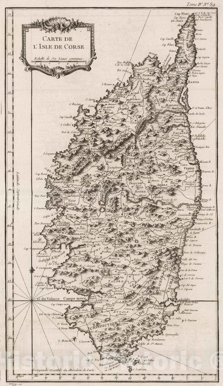 Historic Map : France, Corsica , France 1764 Carte de l'Isle de Corse , Vintage Wall Art