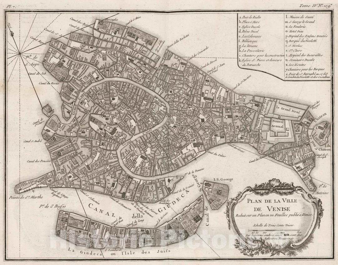 Historic Map : Italy , Venice (Italy), 1764 Plan de la ville de Venise. , Vintage Wall Art