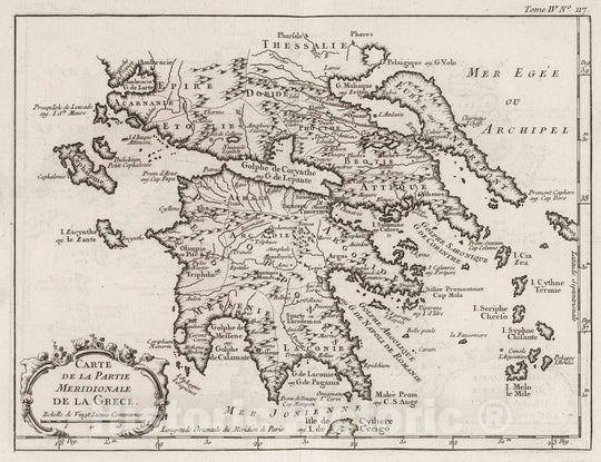 Historic Map : Greece, 1764 Carte de la partie meridionale de la Grece. , Vintage Wall Art