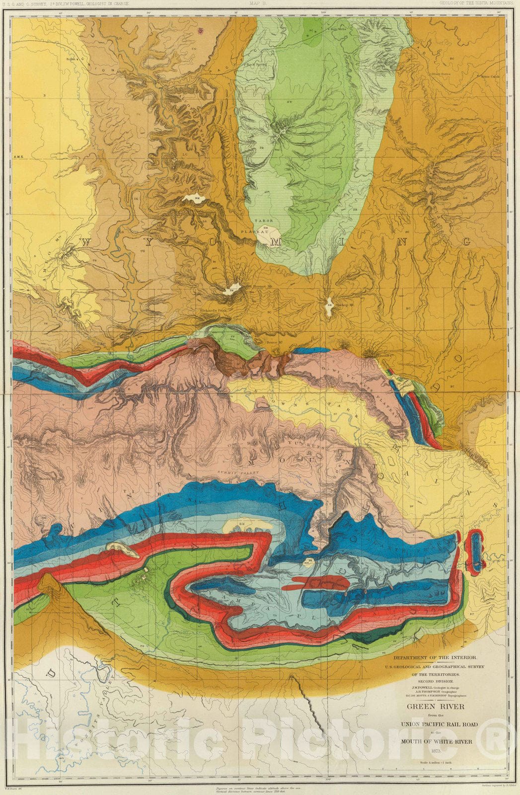 Historic Map : Geologic Atlas - 1876 Green River from the Union Pacific Rail Road to White River (geology) - Vintage Wall Art