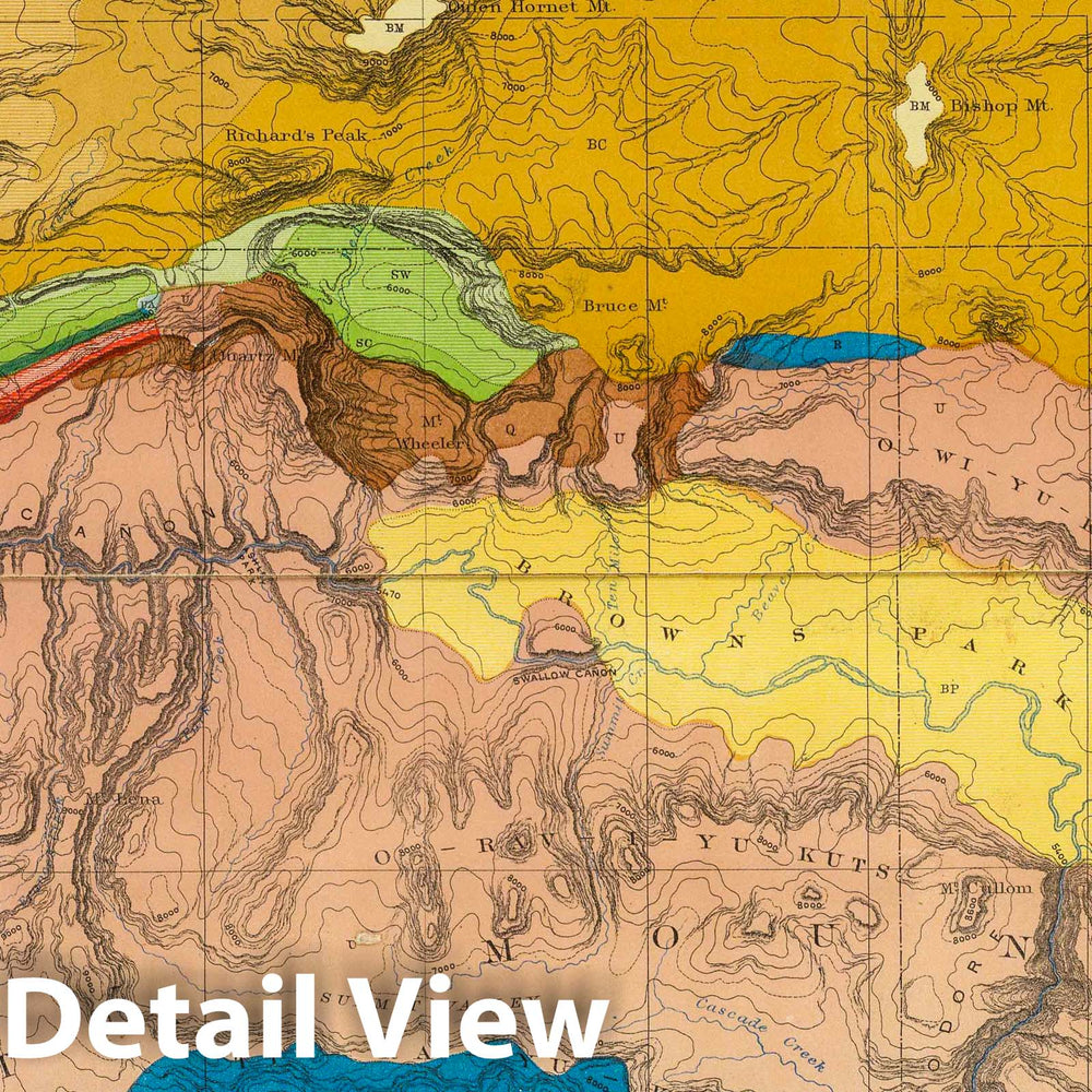 Historic Map : Geologic Atlas - 1876 Green River from the Union Pacific Rail Road to White River (geology) - Vintage Wall Art