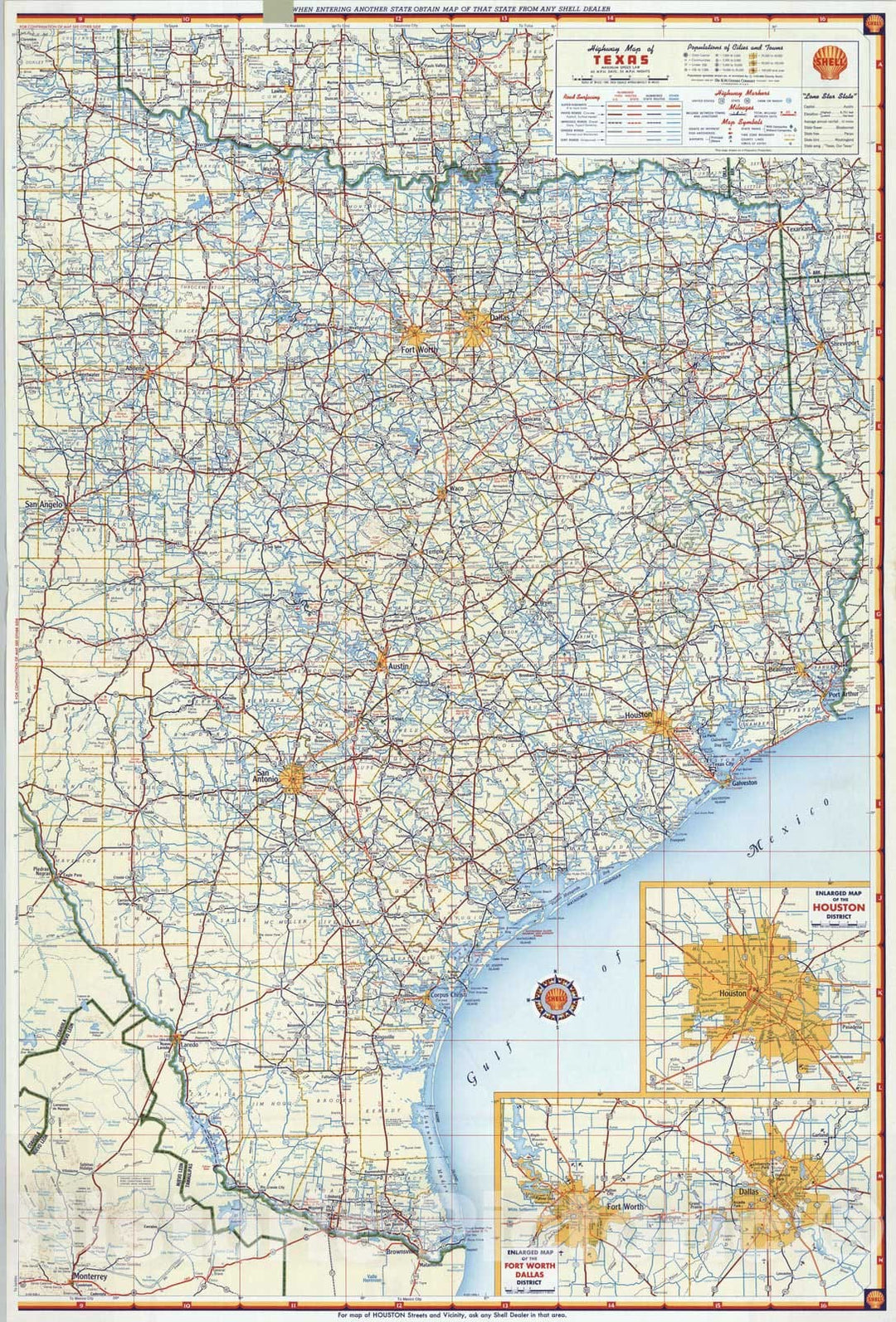 Historic Wall Map : National Atlas - 1956 Shell Highway Map of Texas (eastern portion). - Vintage Wall Art