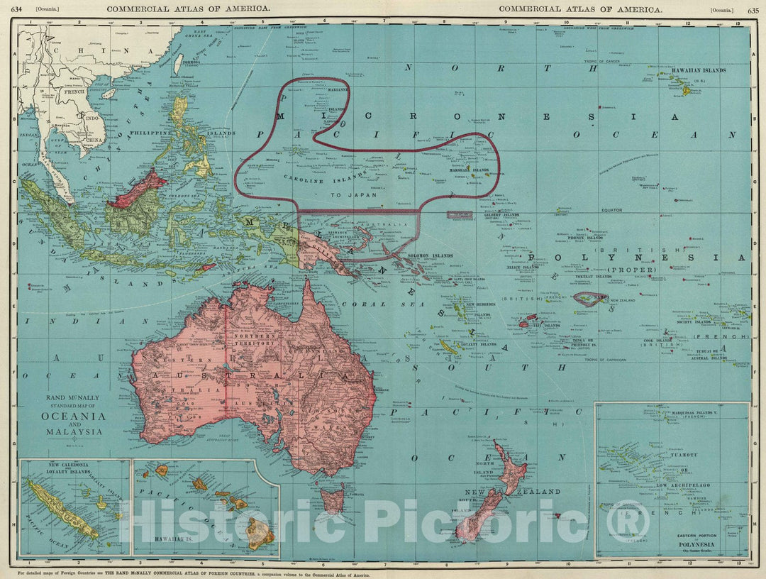 Historic Wall Map : Indonesia; Australia; New Guinea; Philippines, Hawaii, , Pacific 1924 Oceania, Malaysia. , Vintage Wall Art