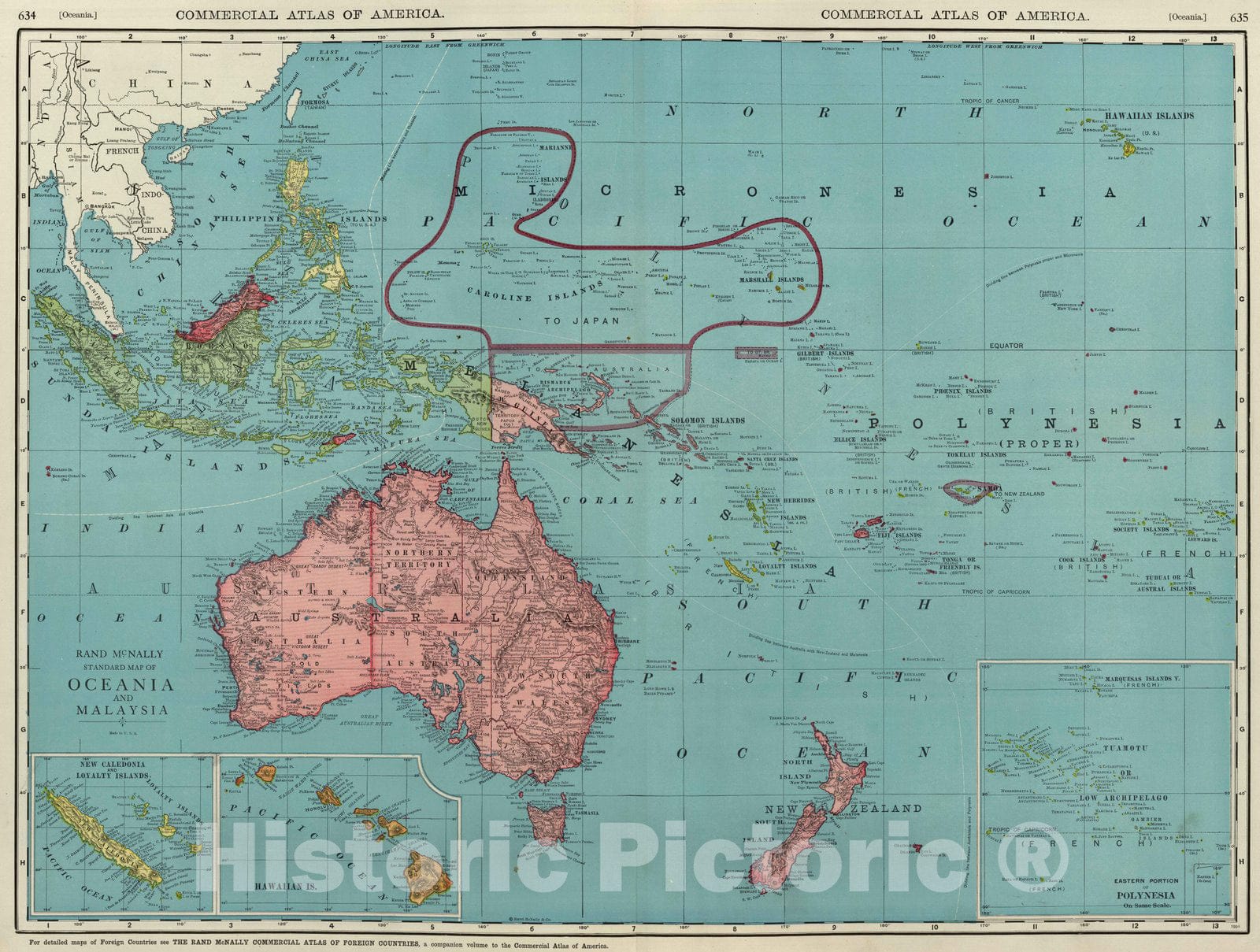 Historic Wall Map : Indonesia; Australia; New Guinea; Philippines, Hawaii, , Pacific 1924 Oceania, Malaysia. , Vintage Wall Art