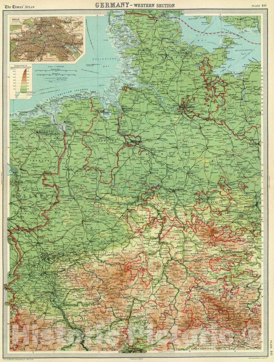 Historic Wall Map : 1922 Germany - western section. - Vintage Wall Art