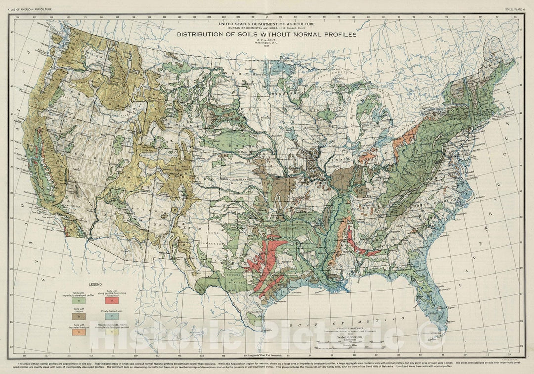 Historic Map : National Atlas - 1931 Soils without Normal Profiles. Atlas of American Agriculture. - Vintage Wall Art