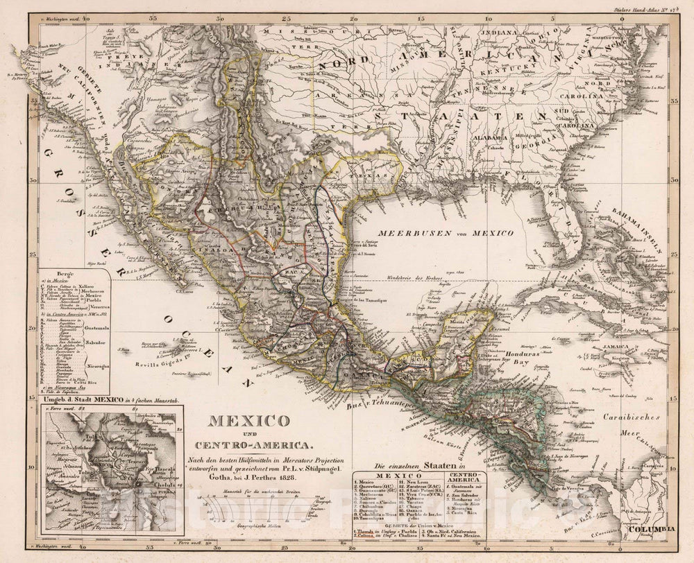 Historic Map : Mexico, , Central America 1828 Mexico und Centro-America, 1828 , Vintage Wall Art