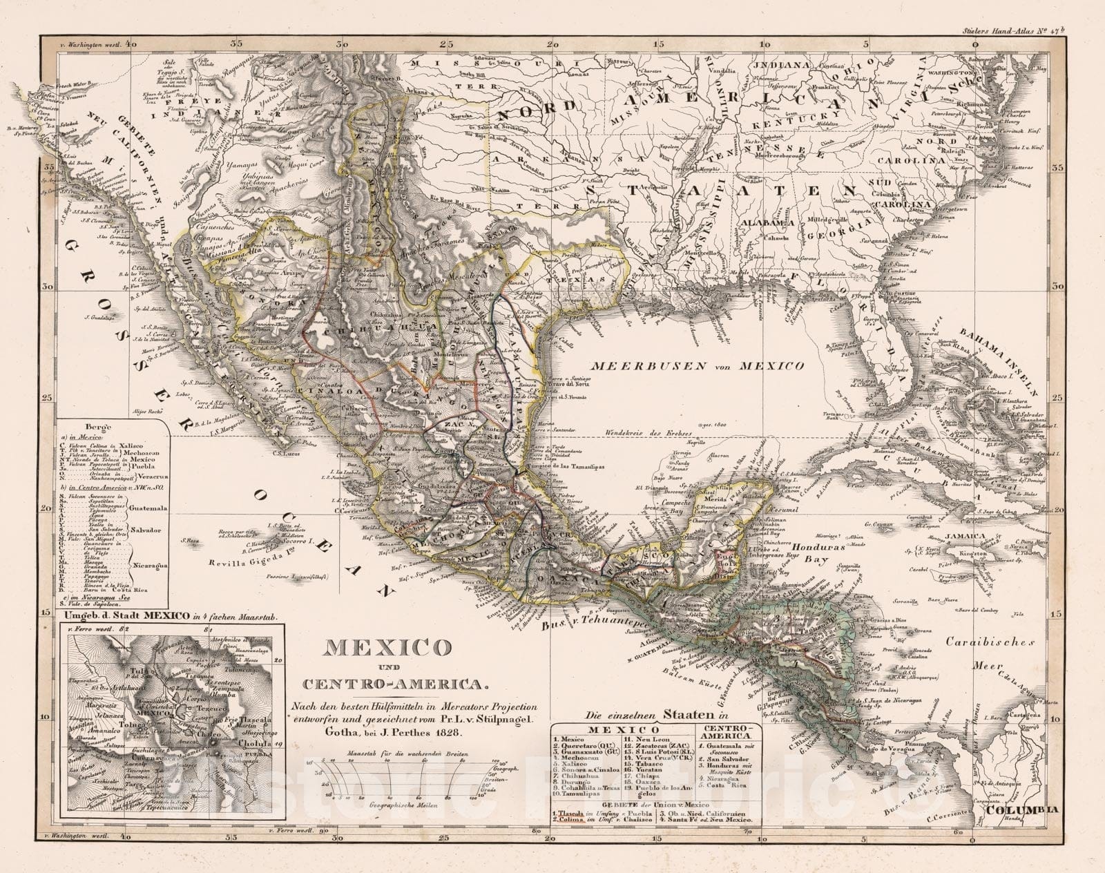 Historic Map : Mexico, , Central America 1828 Mexico und Centro-America, 1828 , Vintage Wall Art