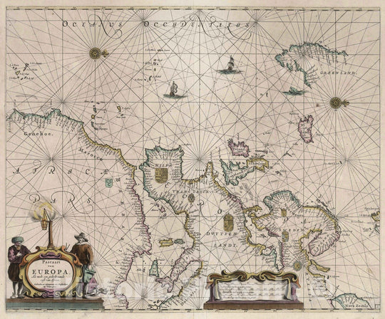 Historic Map : Northwest Africa, Europe 1667 Pascaart van Europa. , Vintage Wall Art