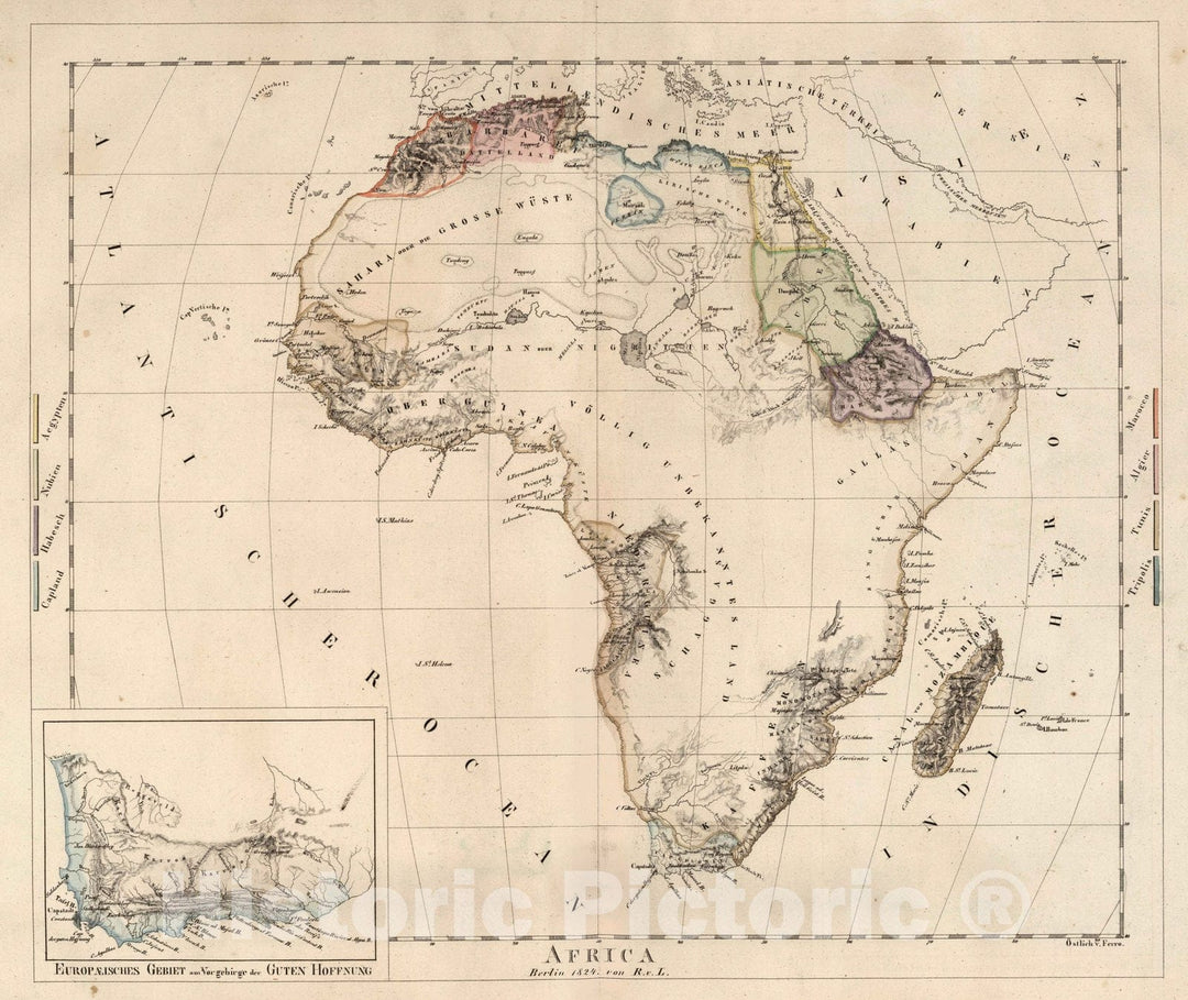 Historic Map : South Africa, 1824 Africa. Berlin 1824. von R.v.L. , Vintage Wall Art