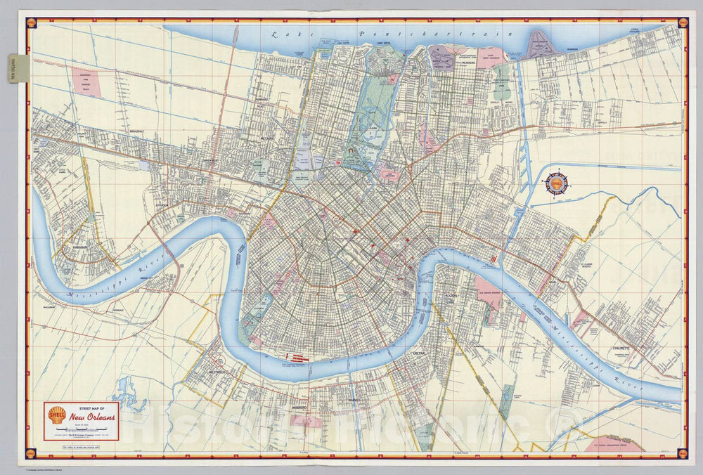 National Atlas - 1956 Shell Street Map of New Orleans. - Vintage Wall Art