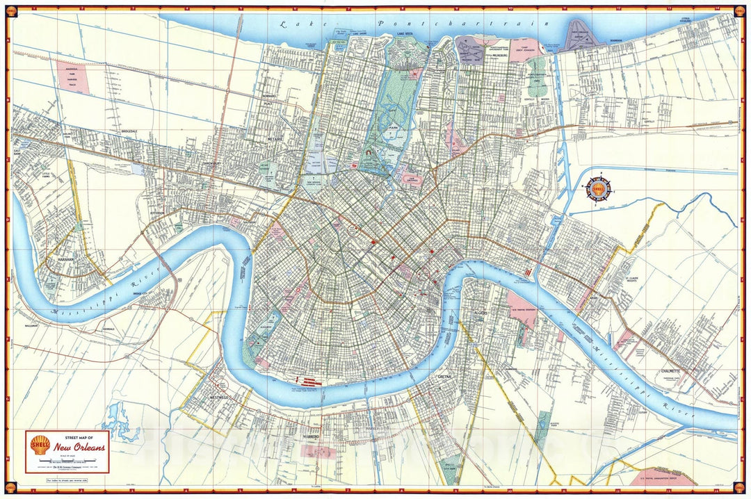 National Atlas - 1956 Shell Street Map of New Orleans. - Vintage Wall Art