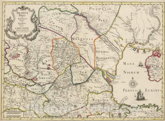 Historic Map : Russia; Ukraine, Crimea Penninsula 1738 Theatrum Belli ad Borysthenem Tyram & Danubium Fluvios gesti , Vintage Wall Art