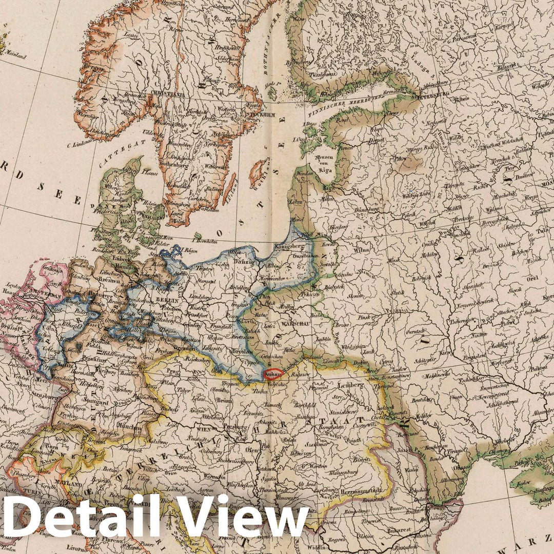 Historic Map : Eurasia, Europe; Asia 1825 Graenz und Oerter-Karte von Europa. , Vintage Wall Art