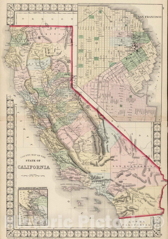 Historic Map : National Atlas - 1874 County Map of the State of California. San Francisco. - Vintage Wall Art