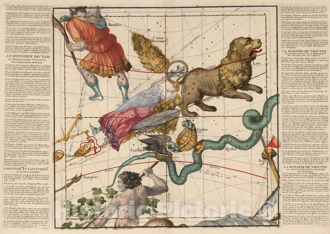 Historic Map : Celestial Atlas - 1693 Plate 4: Virgo, Hydra and other constellations. - Vintage Wall Art