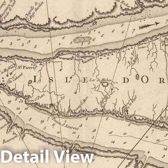 Historic Map : Quebec, Saint Lawrence River 1764 Partie du fleuve de Saint Laurent avec le bassin de Quebec et l'isle d'Orleans , Vintage Wall Art