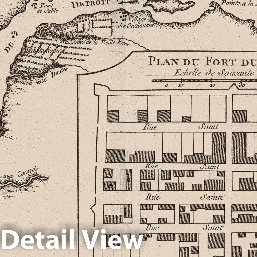 Historic Map : Detroit River 1764 La Riviere Du Detroit Depuis Le Lac Sainte Claire Jusqu'Au Lac Erie , Vintage Wall Art