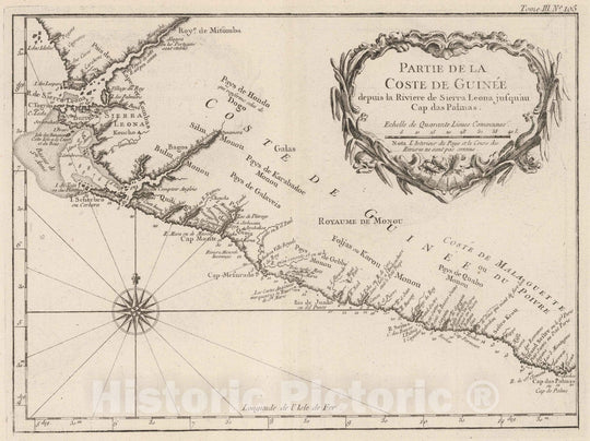 Historic Map : Sierra Leone; Guiana, , Africa 1764 Partie de la Coste de Guinee depuis la Riviere de Sierra Leona jusquau Cap das Palmas , Vintage Wall Art