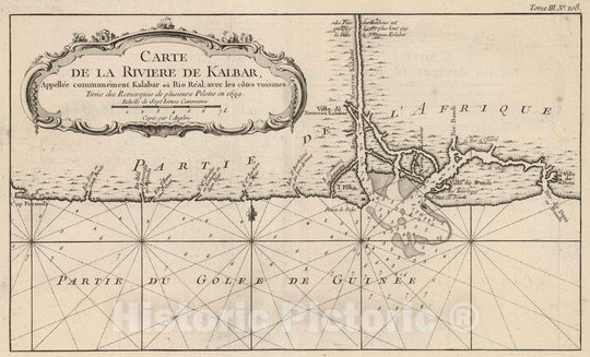 Historic Map : Nigeria, Africa, West 1764 Carte De La Riviere de Kalbar, Appellee communement ou Rio Real; avec les cotes voismes , Vintage Wall Art