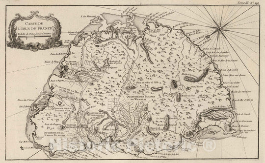 Historic Wall Map : Mauritius, , Africa 1764 Carte de L'Isle de France , Vintage Wall Art