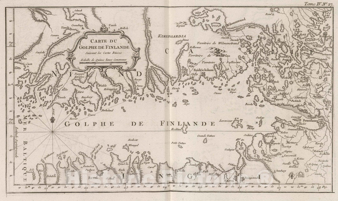 Historic Map : Finland, Gulf of Europe 1764 Carte Du Golphe De Finlande : Suivant les Cartes Russes , Vintage Wall Art