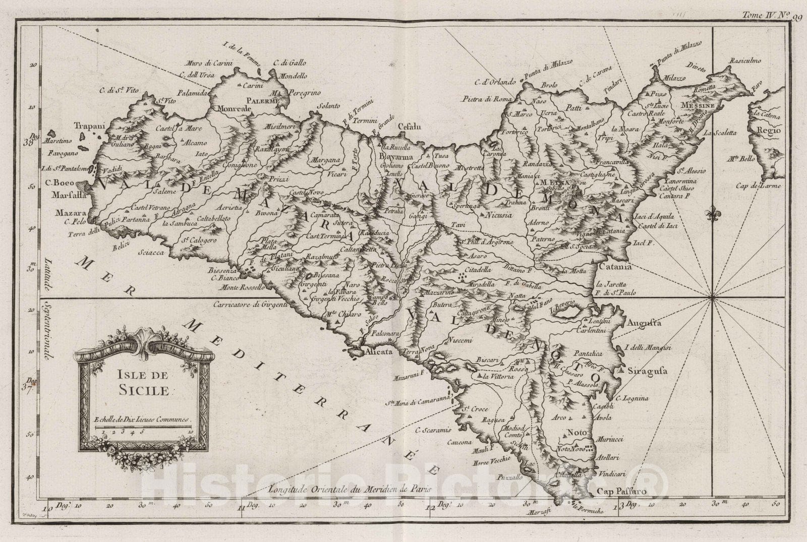 Historic Map : Italy, Sicily (Italy), Europe 1764 Isle de Sicile , Vintage Wall Art