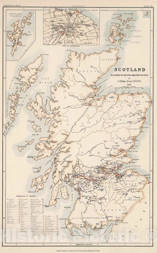 Historic Map : Statistical Atlas - 1881 Scotland to Illustrate the Industrial Condition of the People. - Vintage Wall Art