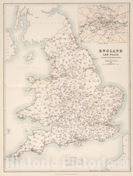 Historic Map : Statistical Atlas - 1881 England and Wales to Illustrate the Pauperism of the People. - Vintage Wall Art