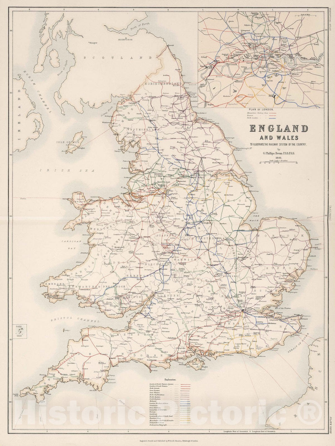 Historic Map : Statistical Atlas - 1881 England and Wales to Illustrate the Railway System of the Country. - Vintage Wall Art