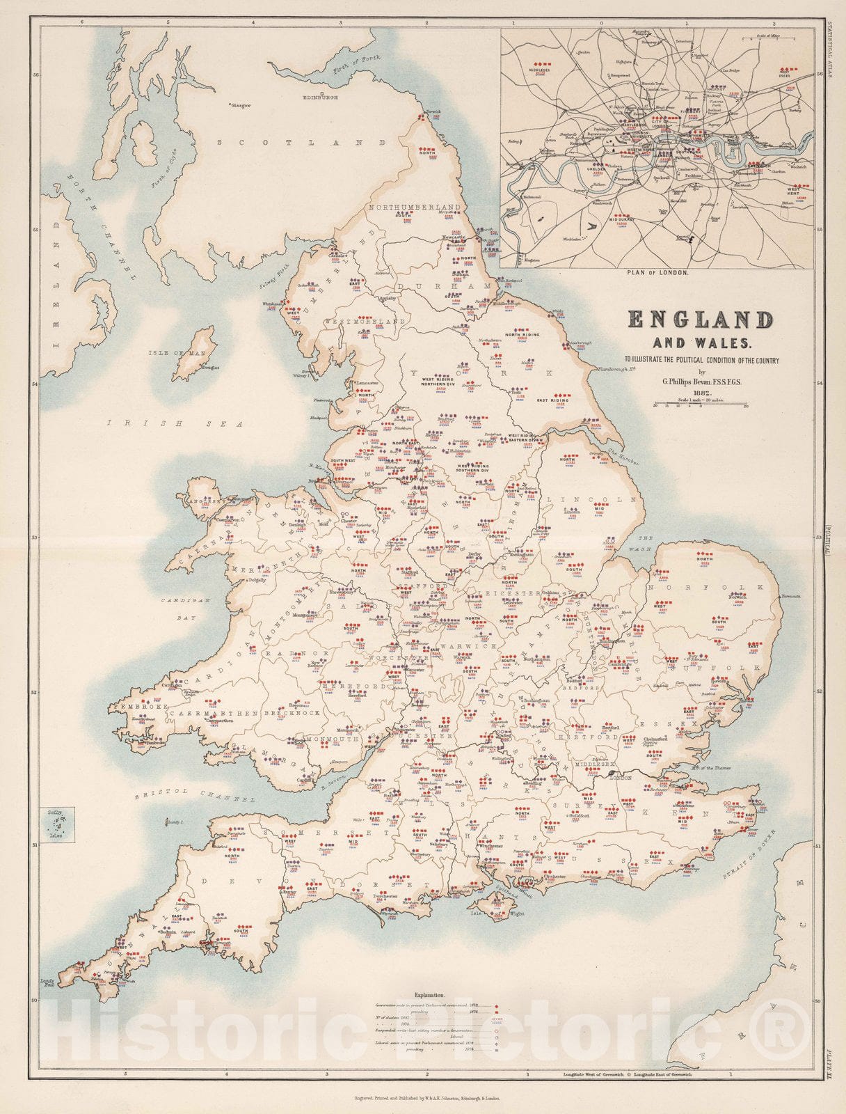 Historic Map : Statistical Atlas - 1881 England and Wales to Illustrate the Political Condition of the Country. - Vintage Wall Art