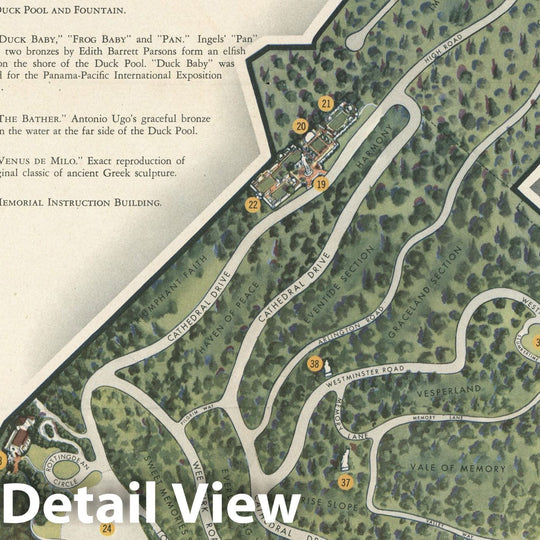 Historic Map - 1945 Pictorial map of Forest Lawn Memorial - Park, Glendale, California - Vintage Wall Art