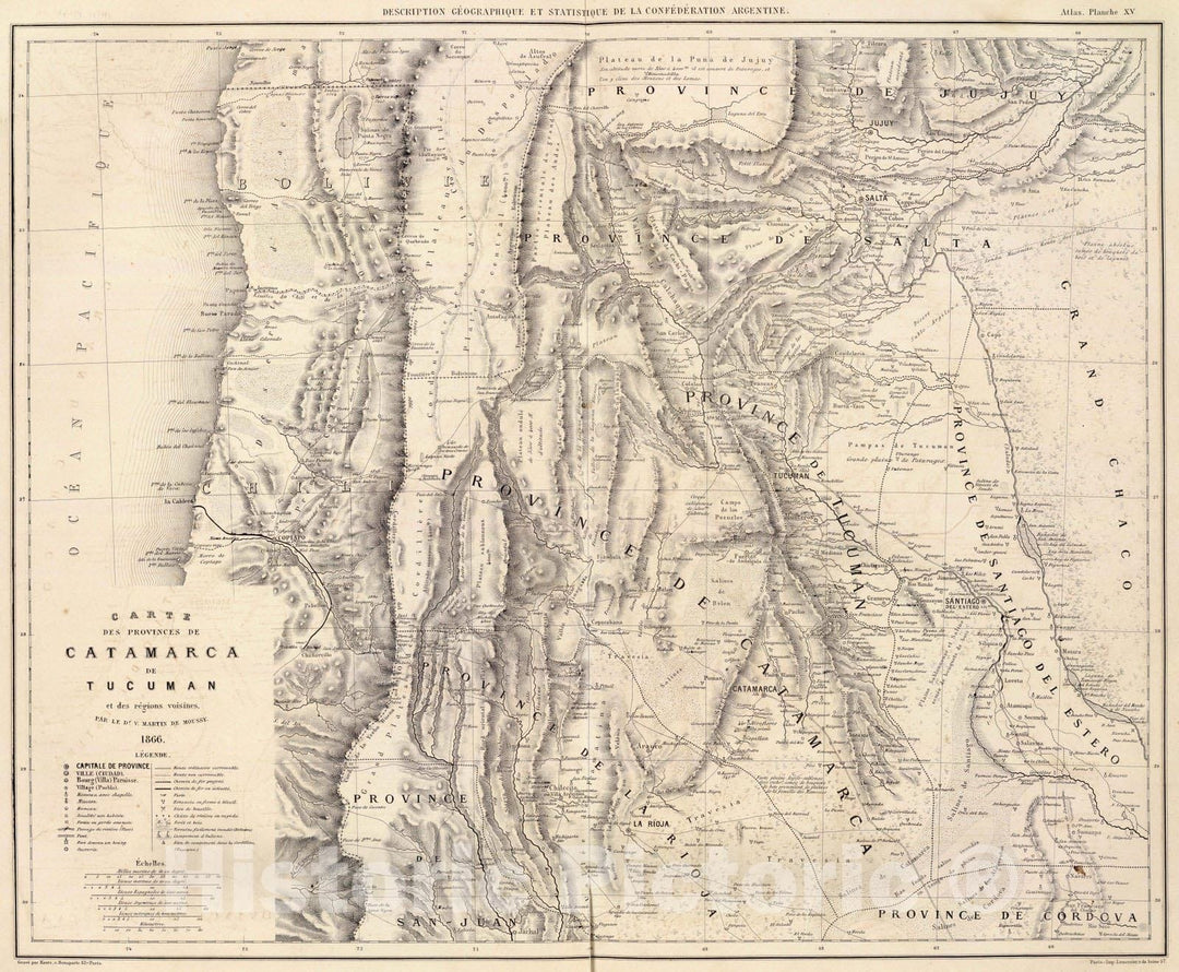 Historic Map : Argentina; Chile, Catamarca (Argentina : Province) 1873 Catamarca et Tucuman. , Vintage Wall Art