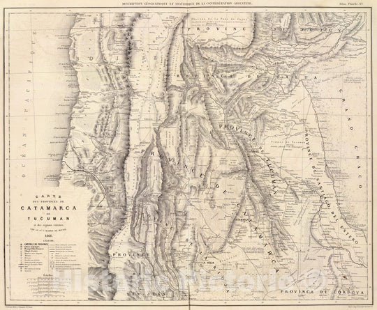 Historic Map : Argentina; Chile, Catamarca (Argentina : Province) 1873 Catamarca et Tucuman. , Vintage Wall Art