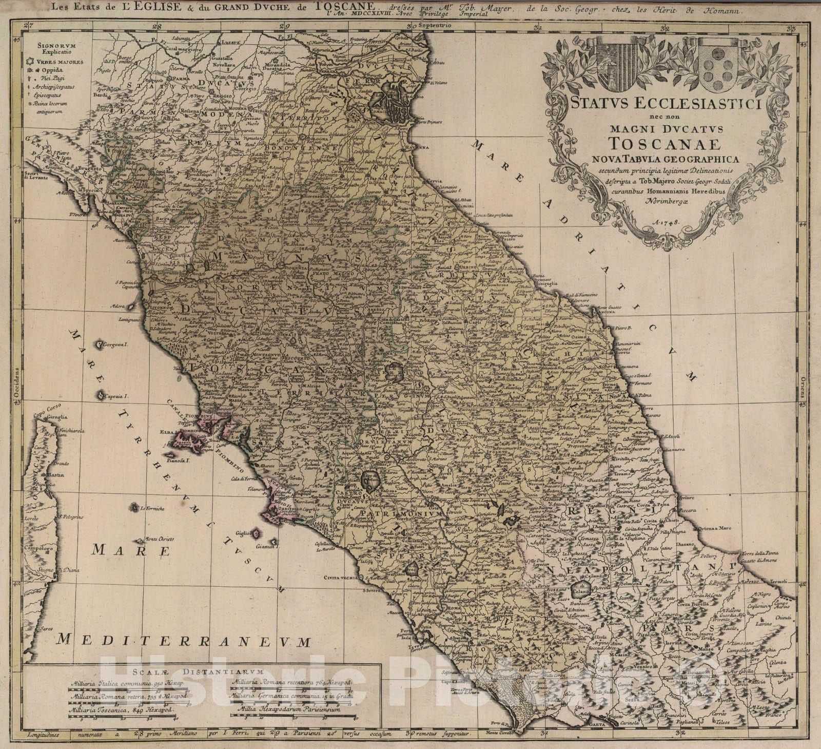 Historic Map : Italy, 1748 Status Ecclesiastici nec non Magni Ducatus Toscanae. , Vintage Wall Art