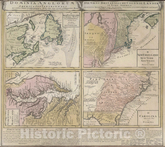 Historic Map : Newfoundland, New England 1745 Dominia Anglorum in America Septentrionali. , Vintage Wall Art